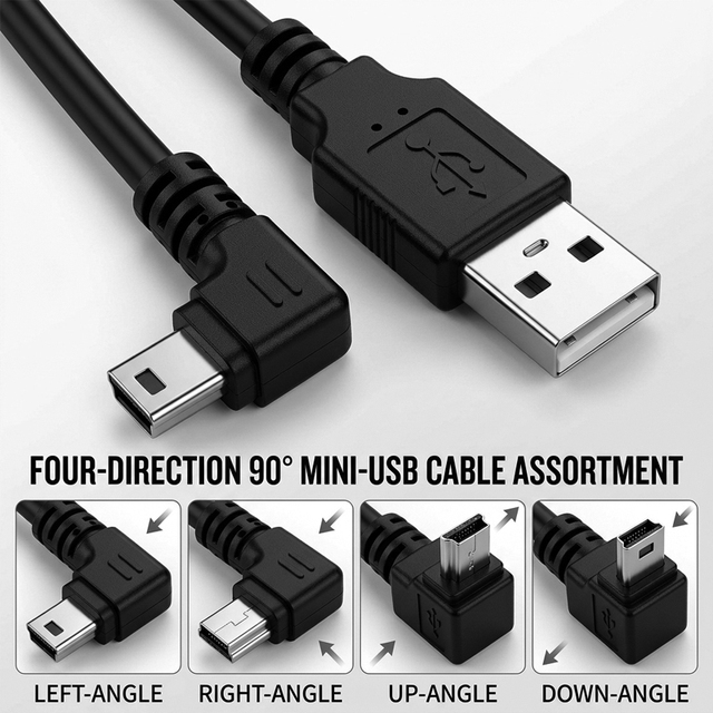 1m 2m 3m 5m Elbow 90 Degree L Shape up Down Right Left Angle USB to Mini B 5 Pin USB Data Charger Cable for Camera GPS