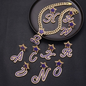 Hot bán <span class=keywords><strong>A</strong></span>-Z ban đầu thư Mặt dây chuyền chữ thảo kịch bản Vòng cổ tim móc Bảng chữ cái tên Mặt dây chuyền trang sức phụ nữ hải quân màu xanh đồ trang sức - Product Image 5