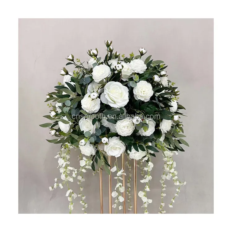 Centro de mesa de boda, centro de mesa de bolas artificiales grandes de rosas blancas