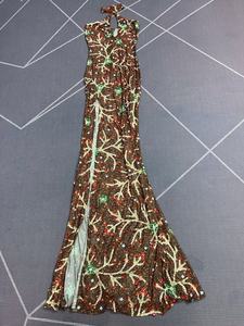 Vrouwen sexy glanzende lovertjes halternek hoge split vloerlengte bodycon illusie sneldrogende jurk verjaardag bruiloft avond <span class=keywords><strong>prom</strong></span> - Product Image 3