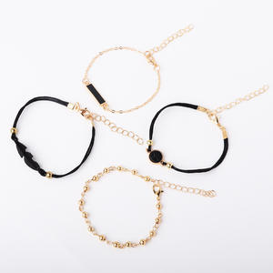 Trendy Black Feather <b>Bracelet</b> <b>Set</b> Gold Plated Alloy Women's Jewelry Gift 4Pcs Fashion Jewelry <b>Sets</b> - Product Image 2