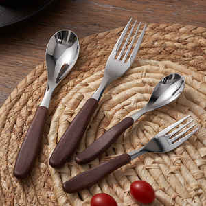 Ensemble de fourchettes et cuillères en acier inoxydable Zy20251008 avec manche en bois, lavable au lave-vaisselle, ustensiles de cuisine pour adultes - Product Image 4