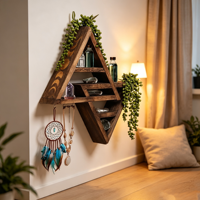 Rak dinding kayu poles warna alami modern, buatan tangan, dapat dikustomisasi, tema cinta, dekorasi rumah pernikahan, tempat bunga