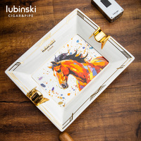 Support à Cigares Portable en Céramique Édition Limitée Année du Cheval 2026 - Double Fente Large, Art Doré Effet Encre Éclaboussée, Coffret Cadeau de Luxe
