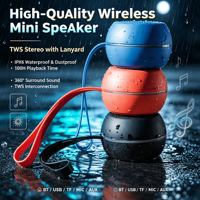 Mini-enceinte sans fil S9 BT portable, étanche, avec subwoofer intégré, micro intégré, autonomie de 5 à 10 heures, pour extérieur, voyage, camping, plage, fête, 5W