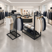 Présentoir à vêtements KED personnalisable en treillis métallique noir avec double tringle de suspension et étagères en maille - Montage facile