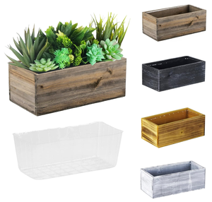 Jardinière rectangulaire en bois rustique de grande capacité, faite à la main, plusieurs couleurs, boîte intérieure en plastique pour pot de fleurs de fenêtre - Product Image 1