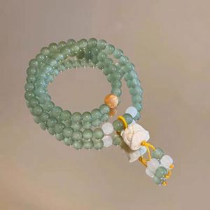 Chinese Green Jade <b>Bracelet</b> Lucky Stretch Handmade Artificial Jade <b>Bracelet</b> Lion Charm Double Circle Glass <b>Bead</b> <b>Bracelets</b> - Product Image 5