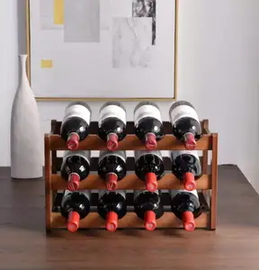2023 yüksek kalite 4 katlı 16 şişe ücretsiz ayakta bambu şarap bardağı raf masa üstü depolama duvar ahşap şarap rafı