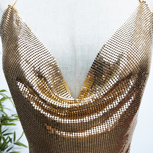 Chaîne en aluminium avec paillettes dorées, Sexy, dos nu, pour femmes, tissu métallique, maille, Top court, offre spéciale, été, - Product Image 5