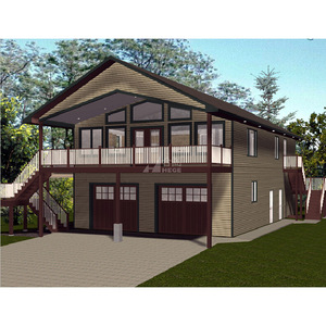 Casa prefabricada HEGE de estructura de acero ligero, diseño moderno de dos pisos con garaje y balcón. - Product Image 1