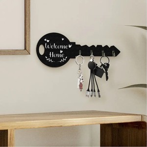 Key Shape Wall Mounted Key Holder <b>Black</b> Welcome Home Design With <b>Hooks</b> For Keys And Accessories - Product Image 3