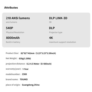 Mini Proiettore LED Portatile C900 per Home Theater, DLP Android Smart, Stereo HIFI, 3D Ready, per Soffitto, Auto, Esterni, WiFi per Dispositivi Mobili - Product Image 6