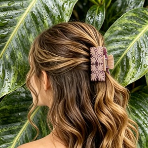 BELLE WORLD Pinzas para el Cabello con Diseño de Flores Hawaianas, Color y Patrón Personalizados, Diseño <span class=keywords><strong>Ume</strong></span>, Pinzas para el Cabello de Verano para Mujer - Product Image 3