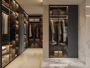 <span class=keywords><strong>Dressing</strong></span> moderne avec îlot central, étagères en verre, <span class=keywords><strong>rangement</strong></span> central, construction en mélamine et bois massif, gain <span class=keywords><strong>de</strong></span> place, pour la maison - Product Image 2