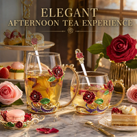 Service à thé de luxe en verre épais résistant à la chaleur, compatible lave-vaisselle, sans BPA, avec théière, tasse à café, cuillère et coffret cadeau pour femme, idéal pour mariage