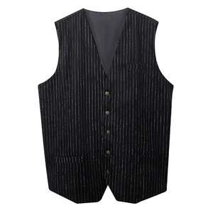 Chaleco de traje formal para hombre, chalecos de mezcla de lana y poliéster a rayas negras para bodas, fiestas, uso en escenarios, personalizable - Product Image 4