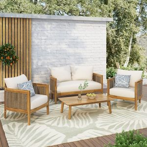 Rắn Gỗ Ngoài Trời sofa 4PC trò chuyện <span class=keywords><strong>set</strong></span>-keo gỗ và wicker Patio <span class=keywords><strong>Cube</strong></span> <span class=keywords><strong>Set</strong></span> - Product Image 2