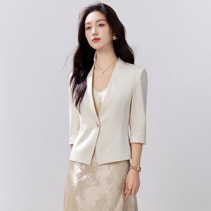 Women's Black Acetate Blazer Mid Length Sleeve Slim Fit Elegant Spring Summer 2026 Style Solid Color - Product Image 4