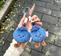 Porte-clés en peluche Myrtille mignon et moelleux de 10 cm, Talisman porte-bonheur, Anti-malchance, Breloque de sac, Pendentif décoratif en peluche douce en forme de fruit