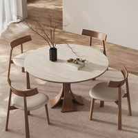 Ensemble de table à manger pliante moderne minimaliste à 6 places avec base en bois télescopique et plateau en pierre frittée pour la maison