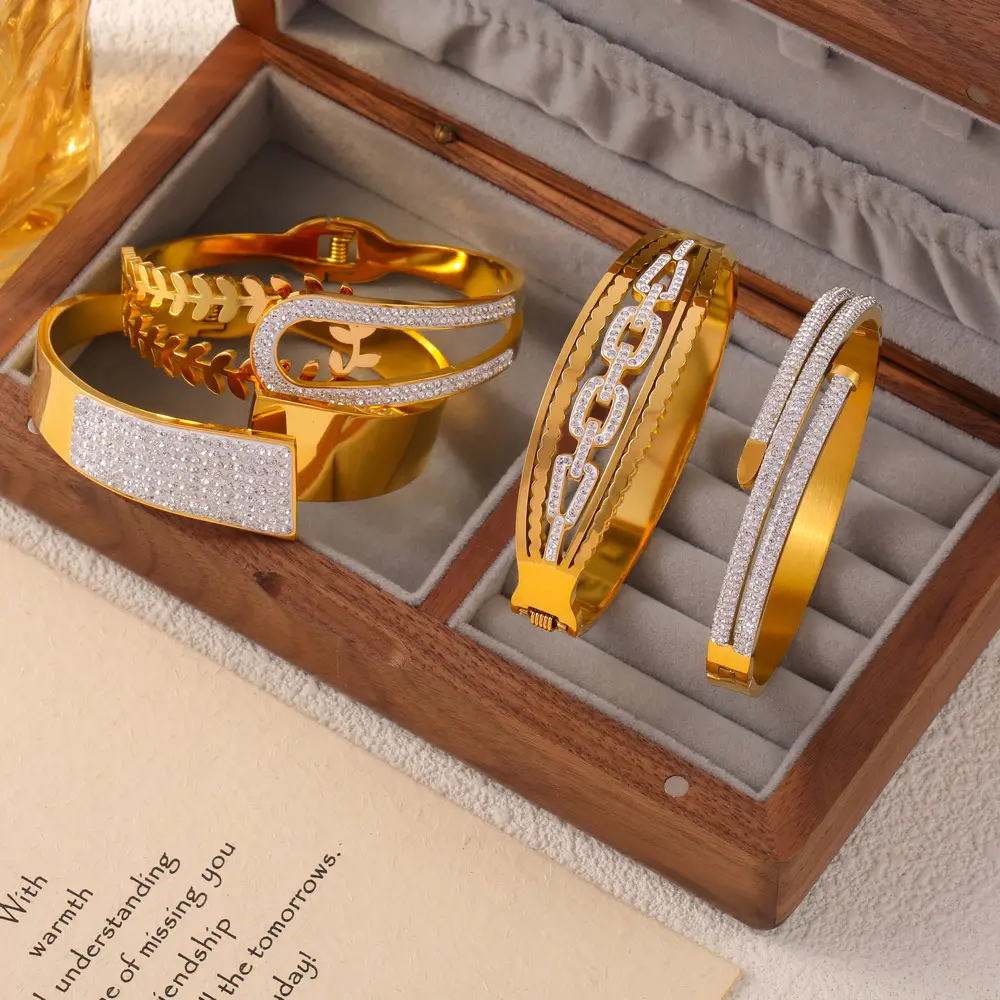 2024 New Bohemia 18k Gold vergoldet Anti-Verschleiß unregelmäßig Diamant-Armband 316L Edelstahl geometrisches Armband für Damen