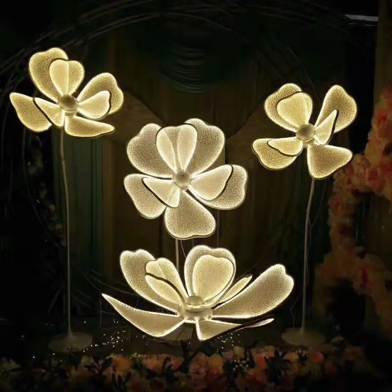 Silk Flower Lamp Weddings Stage Decoration Walkway Guide Light Stand Pillar Road Lead Led Light