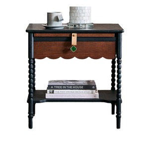 Black Tall Oak Nightstand <strong>Dark</strong> Wood Bedside Table Modern Luxury Multi-function French Design 1 or 2 Drawers - Product Image 6
