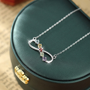 Collar Infinito Arcoíris Simple con Incrustaciones de Cristal Natural de 3mm, Plata de Ley 925, Joyería Minimalista para Chicas, Ideal para Regalo - Product Image 4