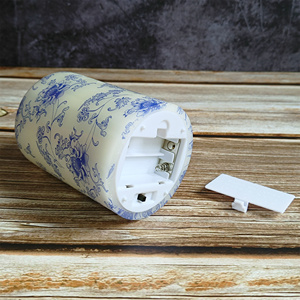 Bleu et blanc porcelaine impression LED <span class=keywords><strong>cire</strong></span> de paraffine pilier bougie 3 pièces Style céramique chinoise sans flamme scintillement personnalisé décor à la maison - Product Image 5