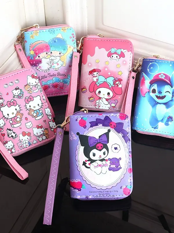 Kawaii Sanrioed Wallet Cartoon Anime Kulomi Melodi Kitten Cat Coin Purse Money Bag Card Holder Zipper Wallet