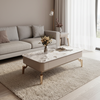 Ensemble de meuble TV et table basse en métal et pierre, style italien, luxe léger, moderne et minimaliste, pour petit appartement, salon