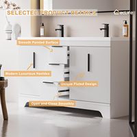 Meuble-lavabo moderne autoportant en MDF avec double vasque 48''/60'', 3 portes, robinet et drain à fermeture douce