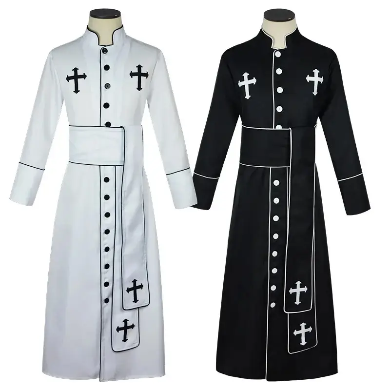 Middeleeuwse Priester Kostuum Romeinse Geestelijkheid Pastor Pak Mannen Priester Uniform Voor Halloween Volwassen Vader Cosplay Ensemble