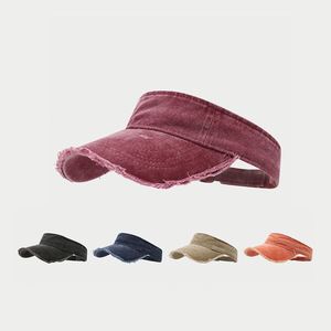 European American Fashion Washed Edge Empty <b>Top</b> Cap Simple Retro Topless <b>PVC</b> Adjustable Sun Hat Men's Women's Outdoor Sports - Product Image 1