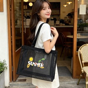 Bolsa de Playa de Malla de Nailon Reciclable con Logotipo Personalizado, Bolsa de Compras de Malla Resistente, Bolsas de Gran Capacidad para Mujer con Logotipo - Product Image 4
