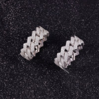 RTS 2 rangées glacées Moissanite Cuban Link Ring 925 Sterling Silver Pass Diamond Tester VVS Moissanite Diamond Men Cuban Ring