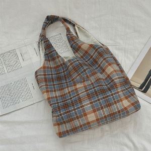 <b>Retro</b> Style Tartan Woolen Fabric Plaid Class Tote Vest Purse Soft Casual Shopping Bag Travel Bucket Handbag - Product Image 1