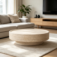 Table basse ronde minimaliste en travertin, table basse moderne en pierre naturelle pour l'ameublement intérieur