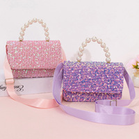 Sac fourre-tout bandoulière mignon pour filles, couleur unie, à paillettes, avec poignée en perles, en polyester, pour l'exportation