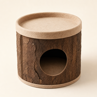 Cama cilíndrica para gatos con textura de corteza de roble natural y parte superior de fieltro, nido acogedor para gatos de interior, diámetro [insertar diámetro]. 420 x 410 mm