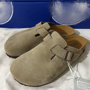 Sabots plats à bout fermé en cuir véritable style Birkenstock populaire, semelle extérieure en EVA, bout rond, mules d'extérieur toutes saisons - Product Image 1