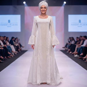 Women Elegant Long Sleeves Floral Lace Embroidered <b>White</b> <b>Maxi</b> <b>Dress</b> African Luxury Eco Friendly Cotton Anti Wrinkle Lightweight - Product Image 6