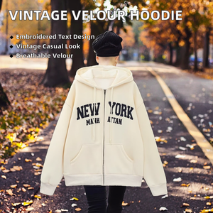 Nouveau Sweat à Capuche Décontracté Vintage Long pour Femme en Velours Respirant Anti-boulochage avec Broderie Textile Décorative sur le Devant – Collection Automne - Product Image 2