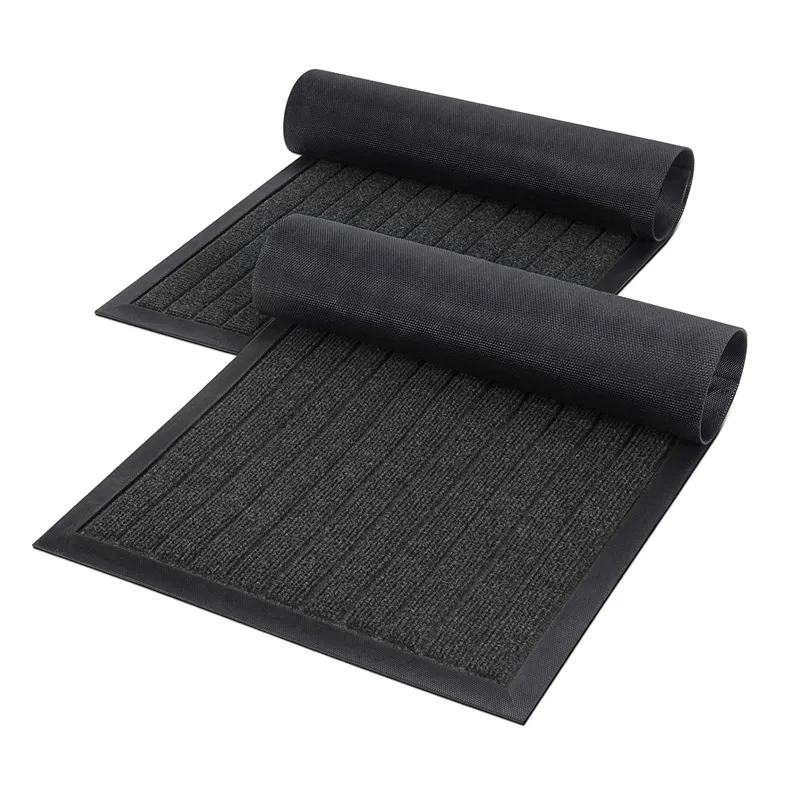 Hot selling polyester fiber floor door mat water absorbent floor double ribbed door mat rugs with non slip rubber backing