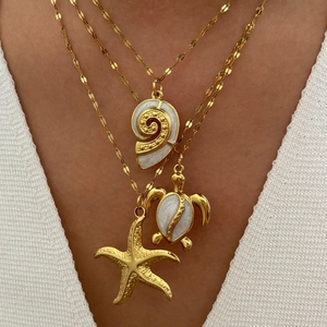 MECYLIFE 18K Gold Bohemia <strong>Jewelry</strong> Summer <strong>Jewelry</strong> Ocean Animal <strong>Turtle</strong> Starfish Conch Shell Necklace Stainless Steel Beach <strong>Jewelry</strong> - Product Image 1