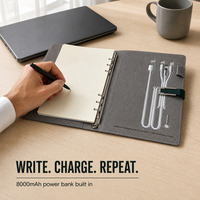 Carnet de notes A5 à couverture rigide en cuir, personnalisable avec logo, avec batterie externe et chargeur USB – Offre Spéciale