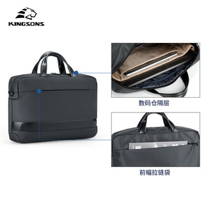 KINGSONS Business Laptop Bag Black Polyester Zipper Closure Crossbody <b>Briefcase</b> For Office Travel - Product Image 4