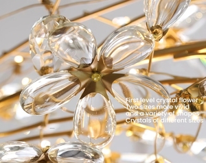 Lampadario JYLIGHTING <span class=keywords><strong>Fiore</strong></span> Crown, Luce a Forma di Lucciola per Soggiorno, Elegante Lampada a Sospensione Rotonda in Metallo a Forma di Ramo d'Albero per Sala da Pranzo e Matrimoni - Product Image 2