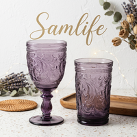Samlife-23024 Vente en gros de sets de verres à vin vintage personnalisés en verre gaufré, ensemble de verres à vin de luxe colorés